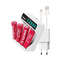З/У для аккумуляторов Космос 516 AA/AAA 4 слота +4AA 2700mAh+кабельType-C, блок питания (1/30/60)