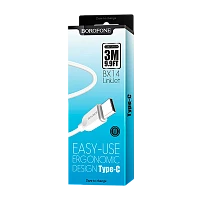 Кабель Borofone BX14 USB (m)-Type-C (m) 3м 2.4A ПВХ белый (1/360)