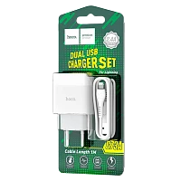 Сетевое З/У HOCO C73A 2USB 2.1A с кабелем Lightning белый (1/30/180)