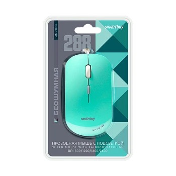Мышь проводная Smartbuy 288 бесшумная зеленый (1/40)