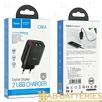 Сетевое З/У HOCO C86A 2USB 2.4A дисплей черный (1/13/130)