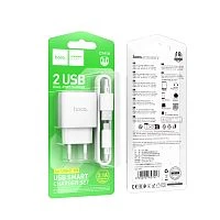Сетевое З/У HOCO C141A 2USB 2.1A с кабелем Type-C белый (1/28/168)