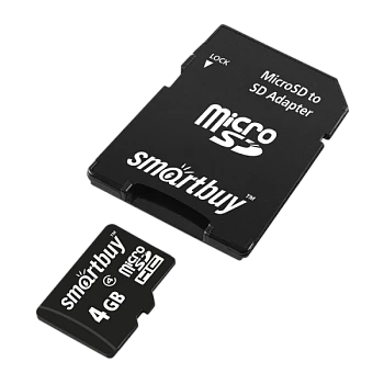 Карта памяти microSD Smartbuy 4GB Class4 4 МБ/сек с адаптером