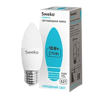 Лампа светодиодная Sweko C35 E27 10W 4000К 230V свеча (1/5/100)