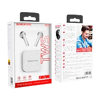 Наушники вставные Borofone BE40 bluetooth 5.0 с микр. белый (1/80)