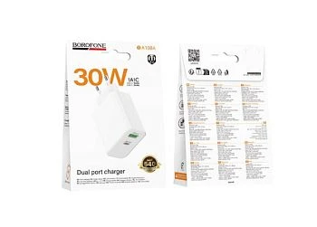 Сетевое З/У Borofone BA108A 1USB+1Type-C 3.0A 30W QC3.0 белый (1/20/120)