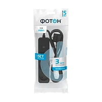 Удлинитель Фотон 10-33S 3р.Б/З 10A 3.0м с выкл. ПВС 2x0.75мм² черный (1/20)