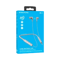 Наушники вставные Borofone BE59 bluetooth 5.3 с микр. с шейным шнурком серый