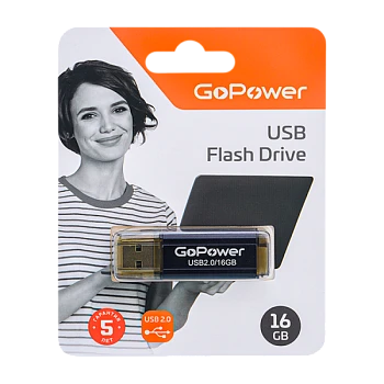Флеш-накопитель GoPower HIT 16GB USB2.0 металл черный