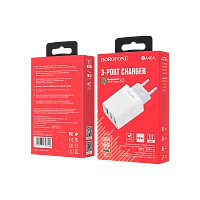Сетевое З/У Borofone BA40A 3USB 3.0A QC3.0 белый (1/42/168)
