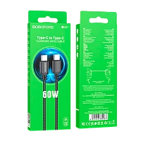 Кабель Borofone BX87 Type-C (m)-Type-C (m) 1м 3.0A 60W нейлон PD3.0 черный (1/360)
