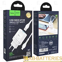 Сетевое З/У HOCO N1 1USB 2.4A с кабелем microUSB белый (1/12/120)