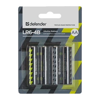 Батарейка Defender LR6 AA Shrink 4 Alkaline 1.5V (4/24/720)