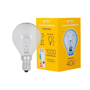 Лампа накаливания Старт E14 40W 230V шар ДШ прозрачная (1/10/100)