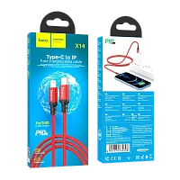 Кабель HOCO X14 Lightning (m)-Type-C (m) 3м 20W нейлон красный (1/20/200)