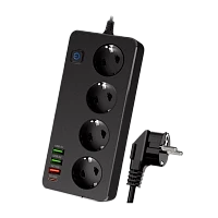 Сетевой фильтр Live Power LP SF401 4р.С/З 10A 2.0м 3USB A+C Gan 45W с выкл. черный (1/30)