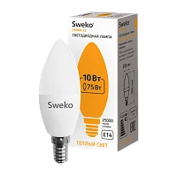 Лампа светодиодная Sweko C35 E14 10W 3000К 230V свеча (1/5/100)