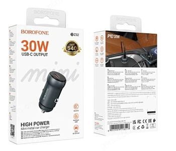 Автомобильное З/У Borofone BZ32 Type-C 3.0A PD30W серый