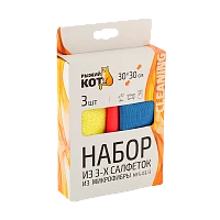 Салфетка Рыжий кот MFS-03/3 30х30см 3шт. микрофибра ассорти (1/20)