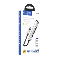 USB-Хаб HOCO HB26 4USB Type-C (m) USB3.0 серебряный (1/18/180)
