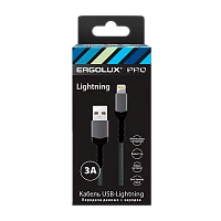 Кабель Ergolux ELX-CDC10-C09 USB (m)-Lightning (m) 1.2м 3.0A нейлон серый в коробке (1/10/240)