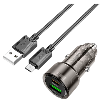 Автомобильное З/У HOCO Z52 1USB+1Type-C 3.0A 38W QC3.0 с кабелем microUSB черный (1/12/120)