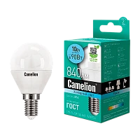 Лампа светодиодная Camelion G45 E14 10W 4500К 170-265V шар матовая (1/10/100)