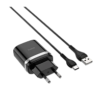 Сетевое З/У HOCO C12Q 1USB 3.0A QC3.0 с кабелем Type-C черный (1/10/100)