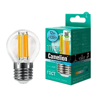 Лампа светодиодная филамент Camelion G45 E27 12W 4500К 207-244V шар прозрачная (1/10/100)