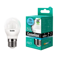 Лампа светодиодная Camelion G45 E27 10W 4500К 170-265V шар матовая (1/10/100)