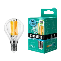 Лампа светодиодная филамент Camelion G45 E14 12W 4500К 207-244V шар прозрачная (1/10/100)