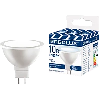 Лампа светодиодная Ergolux MR16 GU5.3 10W 6500К 180-240V софит ПРОМО матовая (1/10/100)