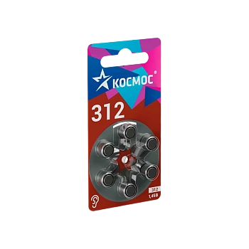 Батарейка Космос ZA312 BL6 Zinc Air 1.45V (6/60/3000)