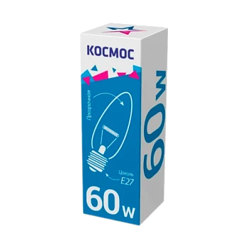 Лампа накаливания Космос E27 60W 220-240V свеча Брест прозрачная