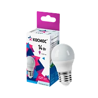 Лампа светодиодная Космос GL45 E27 14W 6500К 220V шар матовая (1/10/80)