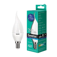 Лампа светодиодная Camelion CW35 E14 8W 6500К 170-265V свеча на ветру матовая (1/10/100)