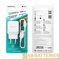 Сетевое З/У Borofone BA36A 1USB 3.0A 18W QC3.0 с кабелем Type-C белый (1/60/240)