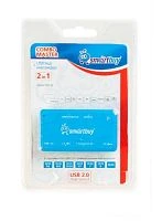 Картридер Smartbuy 750 USB2.0 SD/microSD/MS/M2 Combo с USB хабами голубой