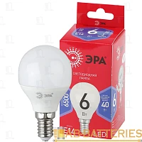 Лампа светодиодная ЭРА P45 E14 6W 6500К 220-240V шар RED LINE ECO (1/10/100)