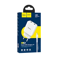Сетевое З/У HOCO N7 2USB 2.1A с кабелем Lightning белый (1/12/120)