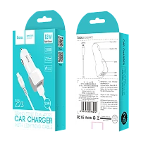 Автомобильное З/У HOCO Z23 2USB 2.4A с кабелем Lightning белый (1/25/250)