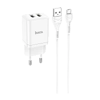 Сетевое З/У HOCO N25 2USB 2.1A с кабелем microUSB белый (1/13/130)