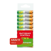 Аккумулятор бытовой GP HR03 AAA BL10 NI-MH 1000mAh в пластиковой упаковке (10/300)