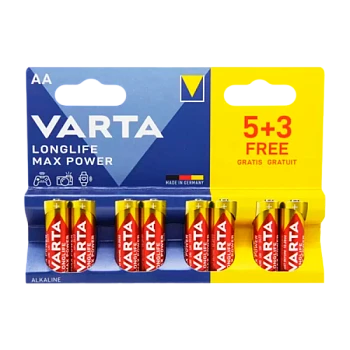 Батарейка Varta LONGLIFE MAX POWER (MAX TECH) LR6 AA BL5+3 Alkaline 1.5V (4706) (8/160)