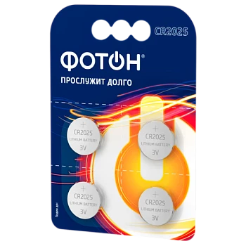Батарейка Фотон CR2025 BL4 Lithium 3V (4/80/480)