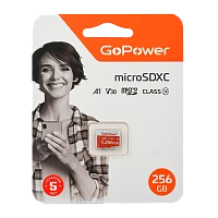 Карта памяти microSD GoPower 256GB Class10 UHS-I (U3) 100 МБ/сек V30 без адаптера