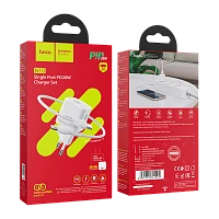 Сетевое З/У HOCO N10 Type-C 20W PD3.0 с кабелем Type-C-Lightning белый (1/12/120)