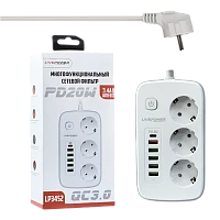 Сетевой фильтр Live Power LP3452 3р.С/З 10A 2.0м 5USB/1Type-C PD20W с выкл. белый (1/50)