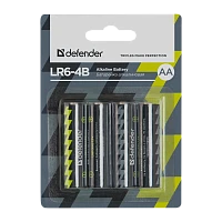 Батарейка Defender LR6 AA Shrink 4 Alkaline 1.5V (4/24/720)