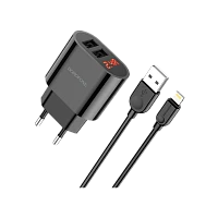Сетевое З/У Borofone BA63A 2USB 2.4A дисплей с кабелем Lightning черный